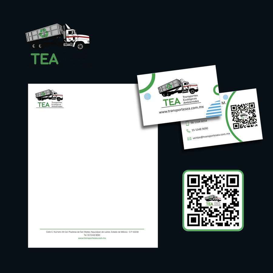Tarjetas de Presentación, Código QR y papelería que diseñó Exvi Solutions para TEA