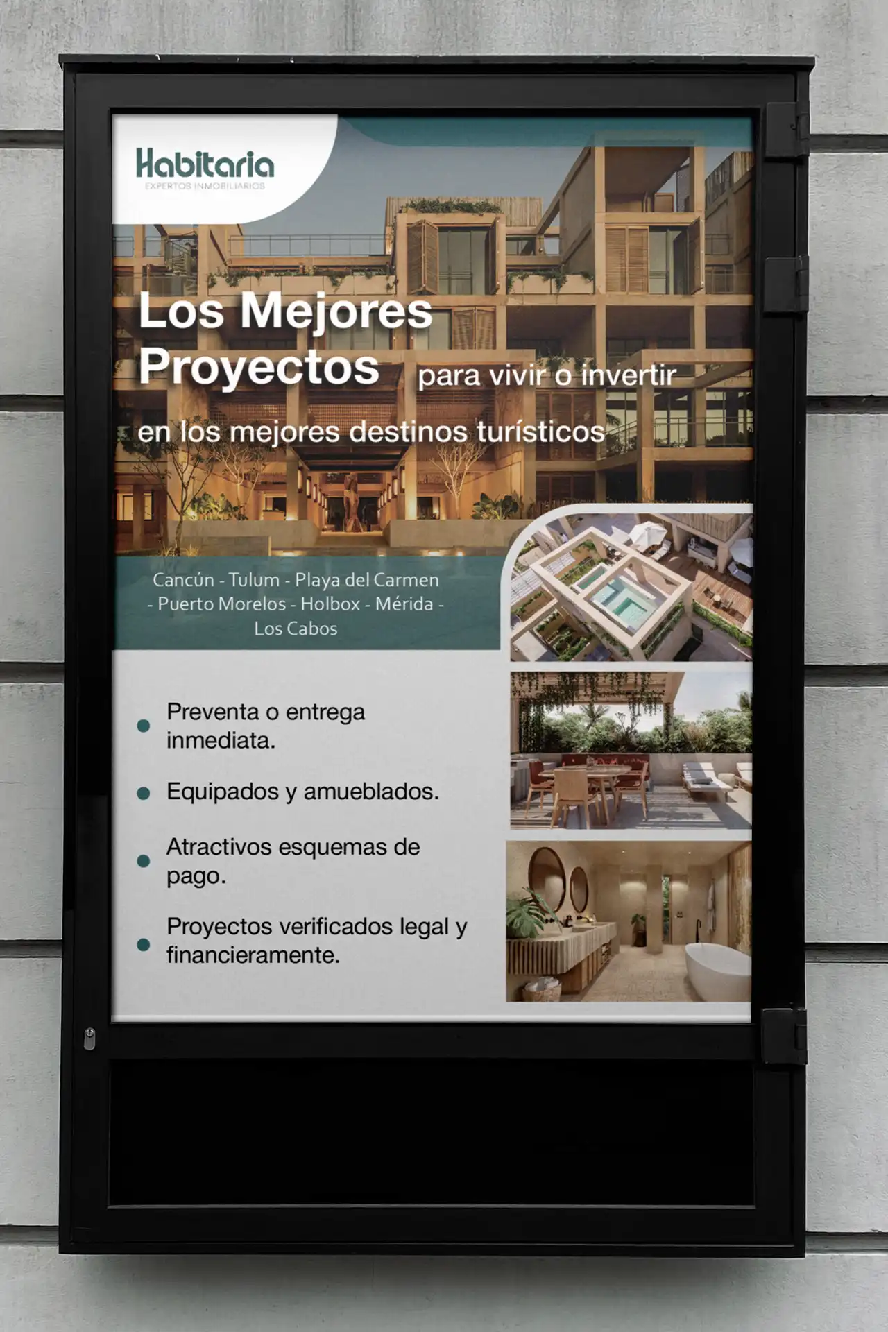 Flyer para empresa inmobiliaria llamada Habitaria, creado por Exvi Solutions