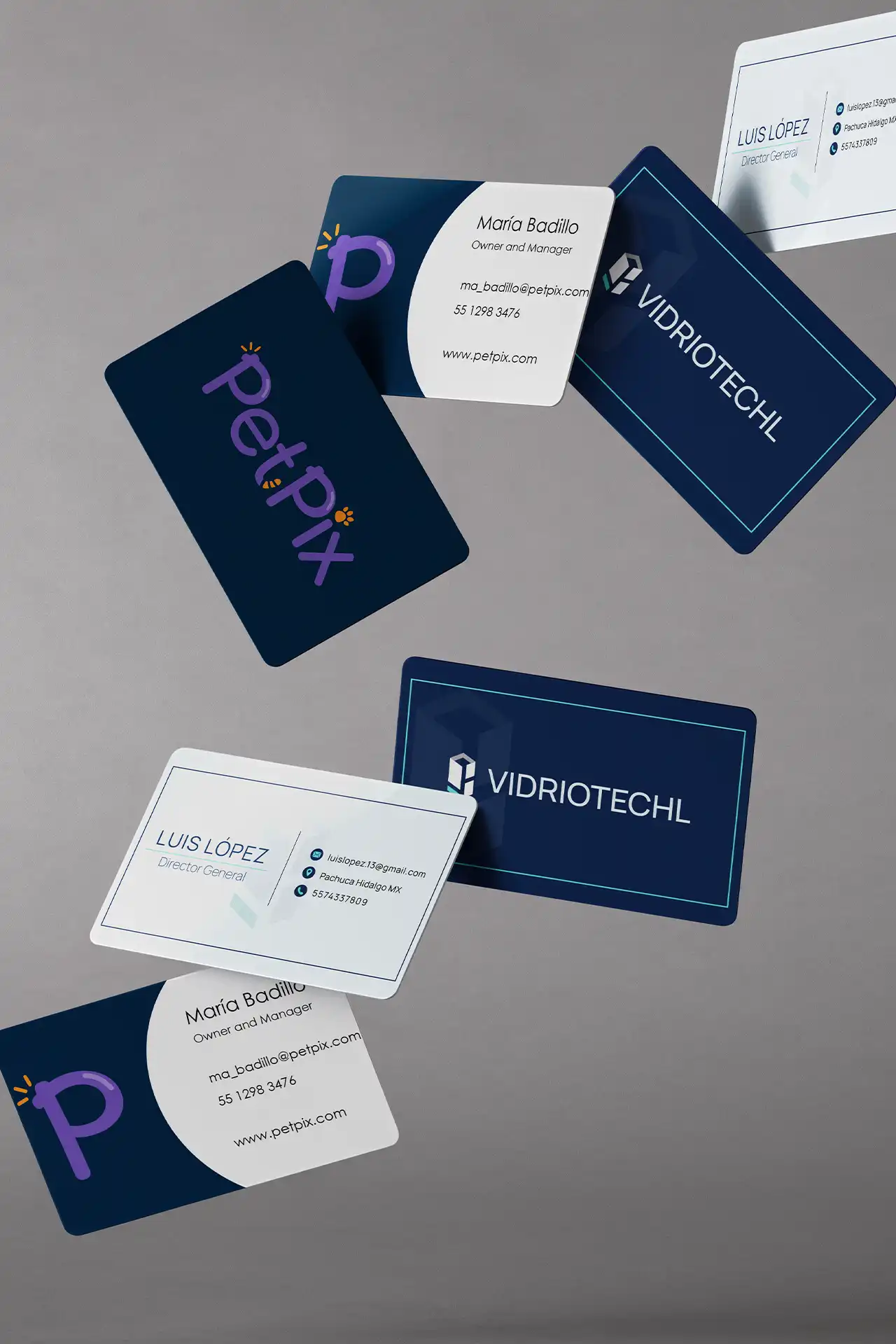 Tarjetas de presentación creadas para PetPix y Exvi Solutions